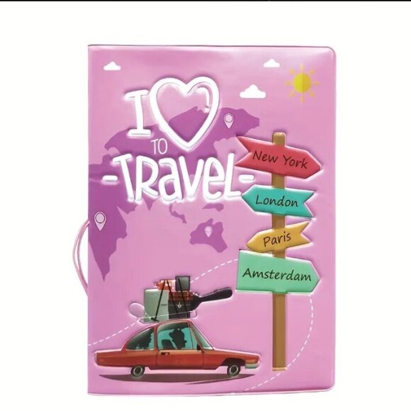 Passport Case Cover I Love to Travel Pink with Matching Luggage Tag NWT - Picture 2 of 2